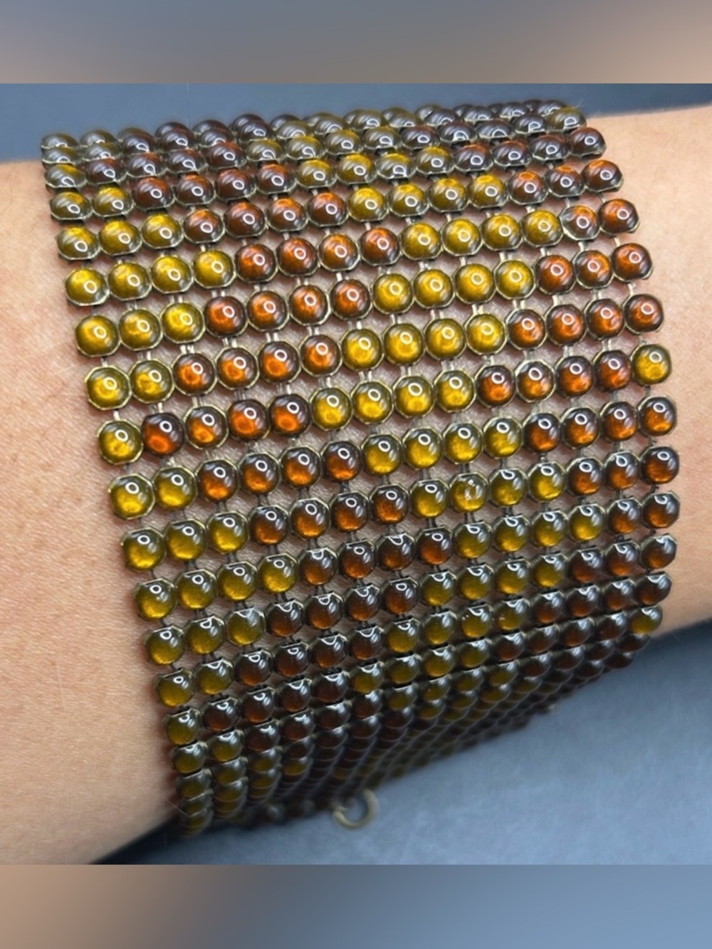 Vintage Yellow & Brown Beaded Statement Bracelet, Boho Casual Jewelry